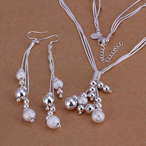 

s121 fine silver plated wholesale jewelry sets,925 charms fashion peach heart triple lines of beans