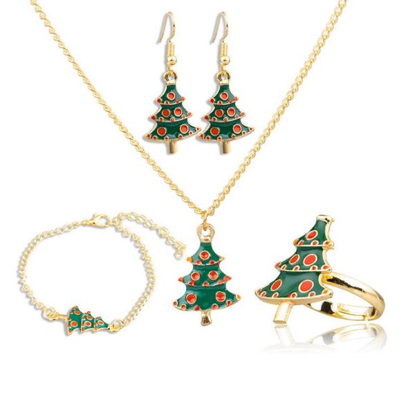 Wunderschöner Damen-Weihnachtsschmuck, Anzug, Diamant-Halskette, Ohrring, Armband, Ring-Set, Schlüsselbeinkette, Weihnachtsschmuck, Freundin, Neujahrsgeschenk