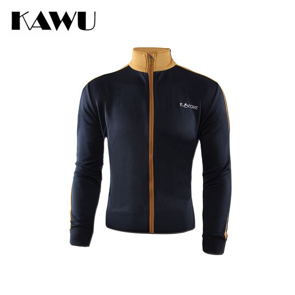 

kawu 2017 running zip men long sleeve coat jackets outdoors sports fitness tights thermal jersey s17002, Black;red