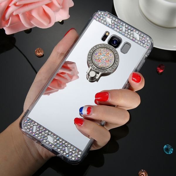 

for iphone 7 plus cases luxury mirror case cover with crystal finger ring holder tpu diamonds phone cases