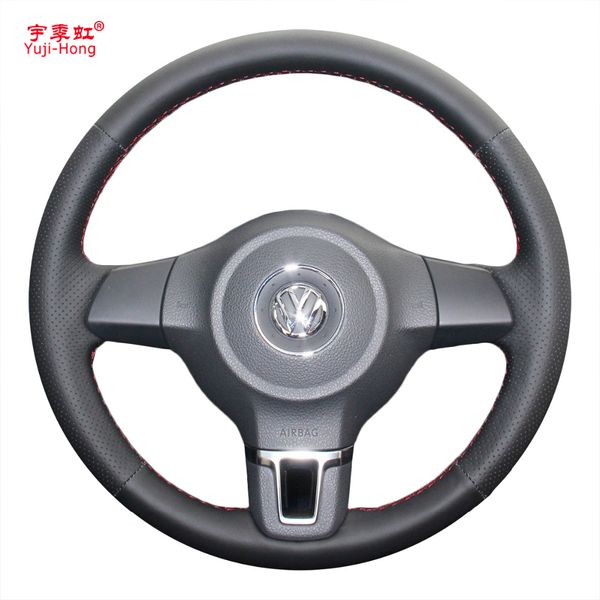 

yuji-hong artificial leather car steering wheel cover case for volkswagen vw golf 6 santana jetta polo bora touran hand-stitched