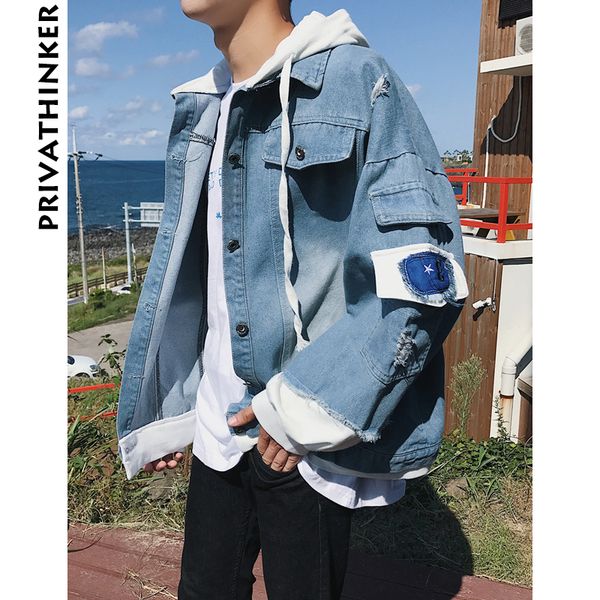 

2018 spring baggy man denim jackets coat oversize patchwork jackets male streetwear men korean denim jacket, Black;brown