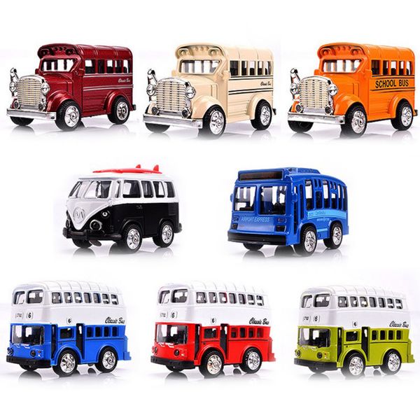 

alloy car model toy, cartoon mini beetle car, classic vintage car, double-decker bus, with pull-back power, kid' birthday' gifts