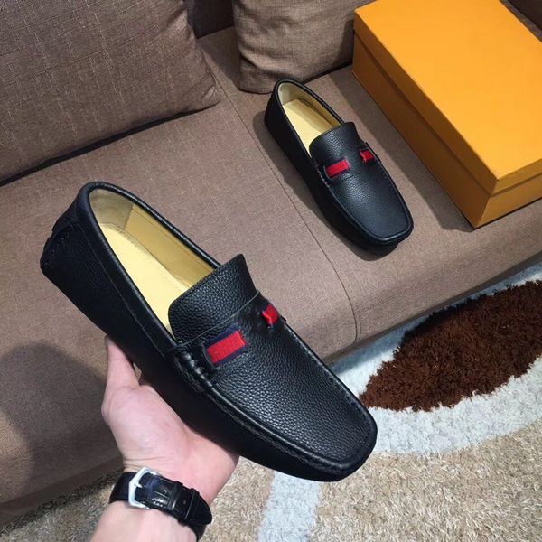 

2018 luxury designer mens loafers mens designer dress shoes genuine leather metal snap mens dress shoes big size dhl shoes, Black