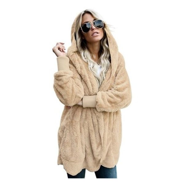 

new year spring faux fur teddy coat bear jacket women fashion cardigan open stitch hooded coat female long sleeve fuzzy jacket s18101102, Black;brown