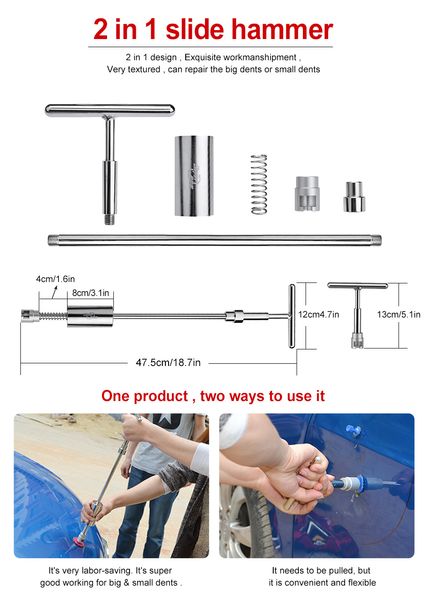 Aste PDR Strumenti gancio Riparazione ammaccature senza vernice Rimozione ammaccatura auto Scheda riflettente Estrattore ammaccature Sollevatore Pistola per colla Tap Down Tool229G