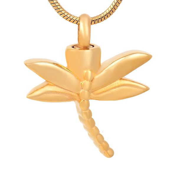 

ijd8120 small dragonfly shape pet urn pendant cremation urn ashes funeral memorial necklace for human pet with 20" snake chain jewelry, Silver