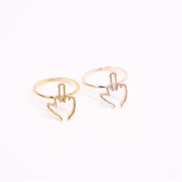 

fashion hiphop gestures rings hand-welded copper ring design three color optional suitable for men and women, Golden;silver