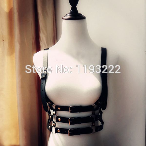 

100% handmade real leather harness three row line body bondage cage belt waistbelt straps style, Black;white