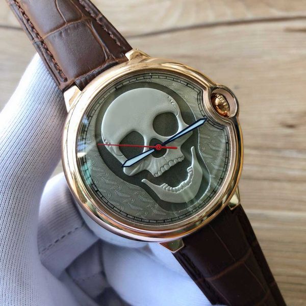 

luxury automatic men watches skull dial male wristwatches mechanical sports watch stainless steel fashion clock nice gift, Slivery;brown