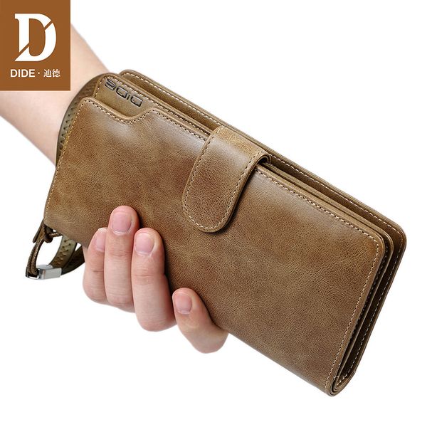 

dide double zipper clutch wallets mens genuine leather wallets money clip male walet vintage purse long phone wallet man's brand, Red;black