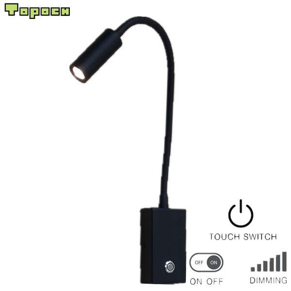 

ch wall led lamp touch dimming reading light flexible arm focused lens inbuilt driver 3w 200lm for bedside rv boat