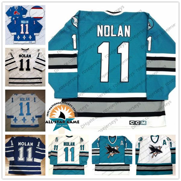 

san jose sharks #11 owen nolan 1997 all star ccm vintage jersey retro teal green white quebec nordiques toronto maple leafs blue s-4xl, Black;red