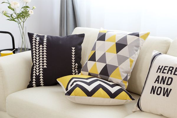 Acheter Canapé De Salon De Style Familial Norvégien Coussin Oreiller Coton Et Lin Taie D Oreiller Couvre Pas D âme Carrée Jaune Et Gris De 724