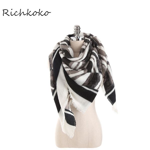 

richkoko fashion stripe autumn winter warm knitted scarf soft hand print women going out shawl casual all match scarf bandana, Blue;gray