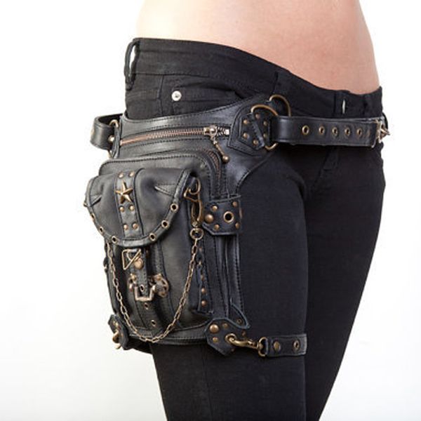 

pu leather punk retro rock waist fanny leg bag thigh belt motorcycle ride punk rock messenger shoulder holster goth pack