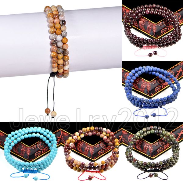 

3pcs/lot wholesale 6mm 108 prayer natural gem stone macrame yoga buddha mala braided beads bracelet fashion diy jewelry, Black