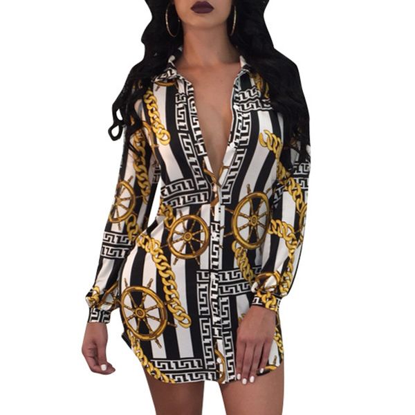 

Elegant women blou e top 2018 vintage loo e gold chain triped printed hirt office ladie ca ual button down long leeve hirt
