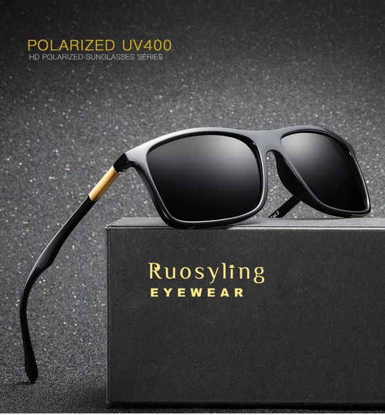 

ruosyling polarized square sunglasses men male vintage driving classic sun glasses women tr90 frame goggles gafas masculino, White;black