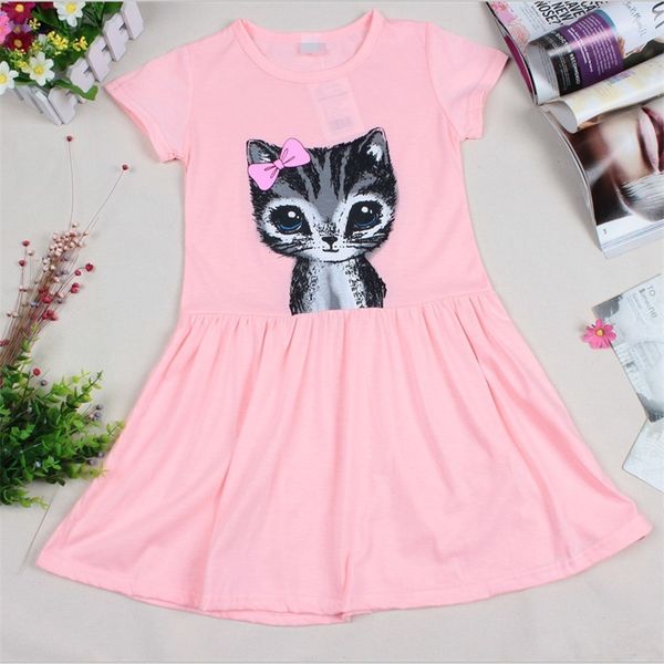 

cute cartoon cat girls summer short sleeve cotton dress toddler baby girls princess dress party kids tulle tutu dress baby girl dresses, Red;yellow