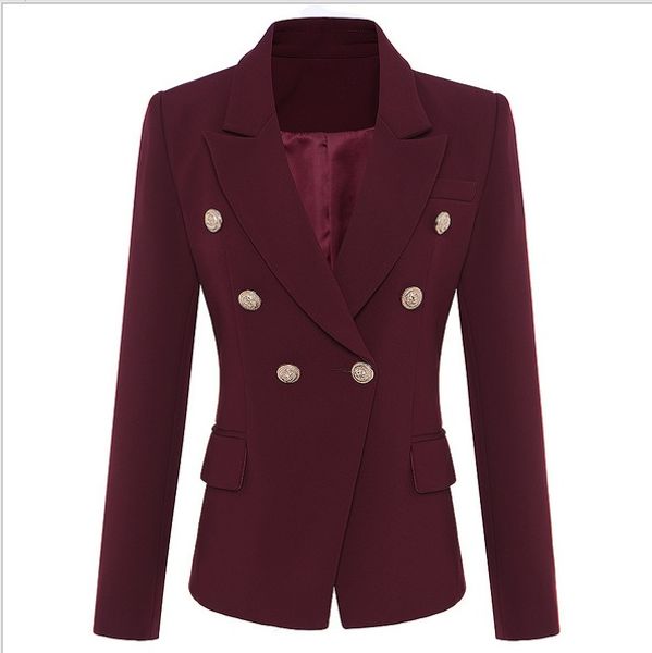 

new with label brand b original design women's double-breasted blue slim jacket metal buckles blazer wine red blending outwear, White;black