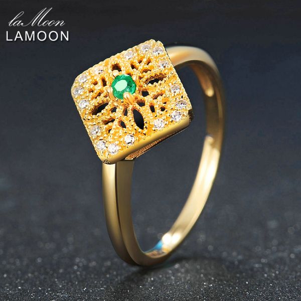 

lamoon 2mm round cut green emerald 925 sterling silver jewelry wedding ring with for women lmri032, Golden;silver