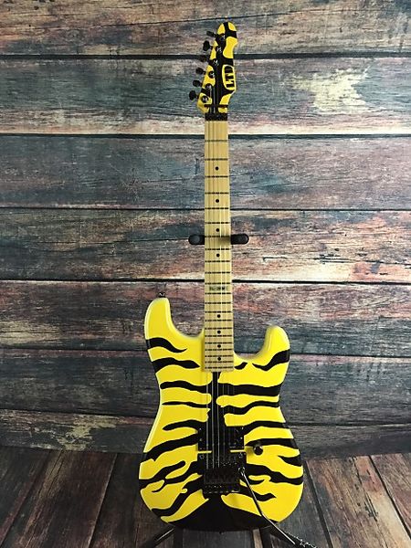 Tinta mão ltd gl-200mt george lynch tigre listra amarelo guitarra elétrica floyd rosa ponte tremolo, hardware preto