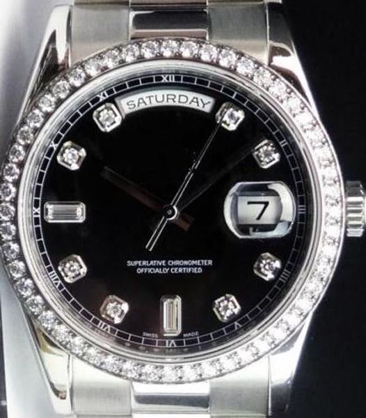 

Luxury platinum day date pre ident black diamond dial bezel 118206 automatic machinery movement men watch tainle men 039 port wri t