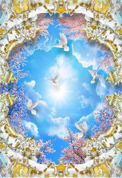 

обои кухня голубое небо и белая вишня 3d зенит фрески современные обои для гостиной