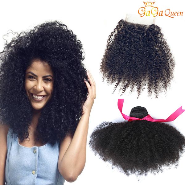 Brezilyalı Afro Kinky Kıvırcık Saç Demetleri Kapatma Ile Işlenmemiş Afro Kinky Kıvırcık Ile 4x4 Dantel Kapatma Brezilyalı İnsan Saç Uzantıları