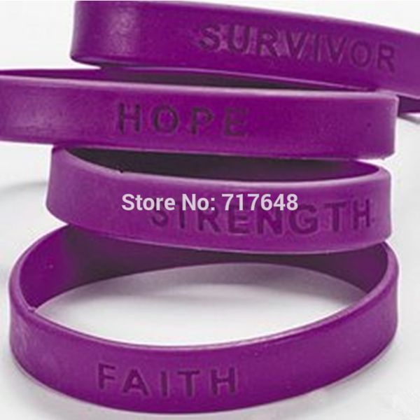 

100pcs survivor faith strength hope purple wristband silicone bracelets by fedex, White