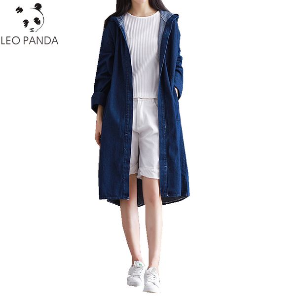 

spring autumn women long sleeve hooded wide waisted open stitch denim dust coats female loose casual comfortable wind coat zx993, Tan;black