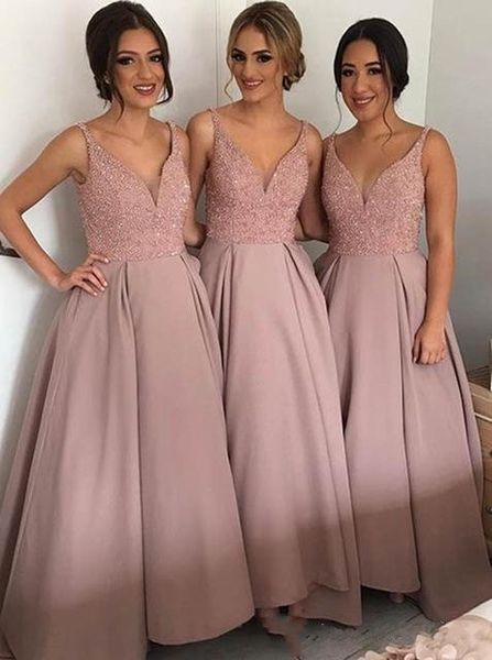 Blush país vestidos de dama de honra com decote em v superior frisado cetim boêmio vestidos de noite oi baixo sem costas vestidos de baile hy4069