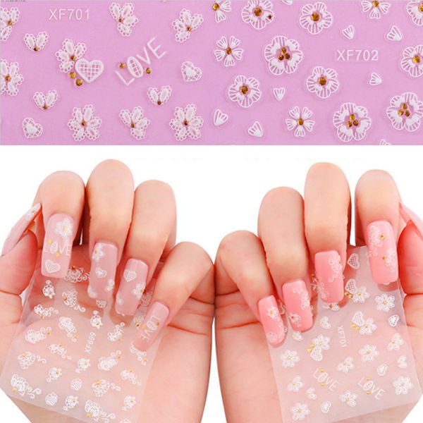 

2 sheet sale fashion style 3d nail art sticker water transfer white flower heart decals tool diy nail decoration z032, Black