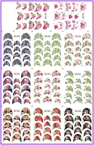 

11 pack/ lot water decal nail art nail sticker flower french smile lace b056-066, Black