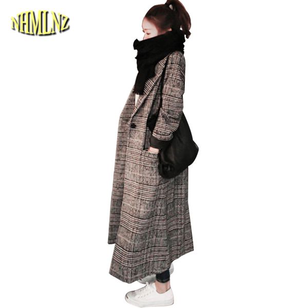 

2017 autumn and winter new fashion plaid woolen coat women long paragraph loose korean version long-sleeved woolen coat wxy327, Black