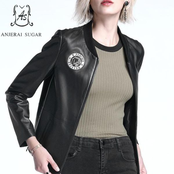 

autumn women sheepskin genuine leather jacket black motorcycle short real leather baseball jackets jaqueta couro feminina coat
