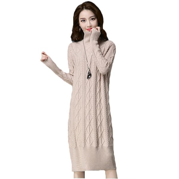 

2018 women long turtleneck pullovers sweater warm thick knitted sweater dresses winter female long sleeve twist knitwear a1196, White;black