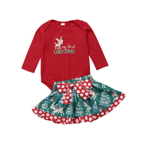 UK Christmas Newborn Baby Girl Xmas Plaid Bowknot Romper Dress Party Clothes Set