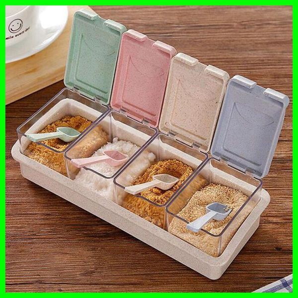 

4pcs set plastic kitchen seasoning box spice jar storage salt and pepper containers condimen sauce box
