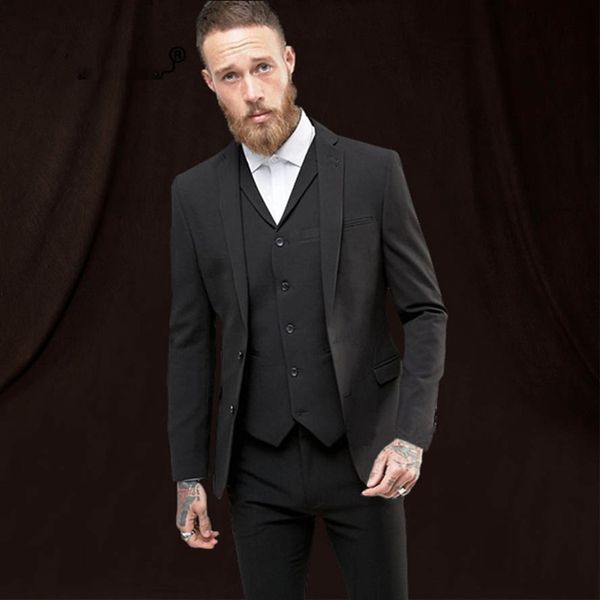 

3 pieces black men suit handsome wedding suits for men slim fit groom tuxedos blazers jacket pants vest one button groomsmen terno masculino, Black;gray