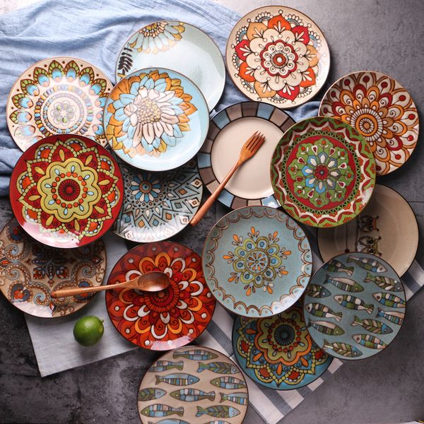 

Ceramic di he creative per onality hand painted plate we tern teak plate pa ta plate hou ehold di hware cutlery 30 tyle optional