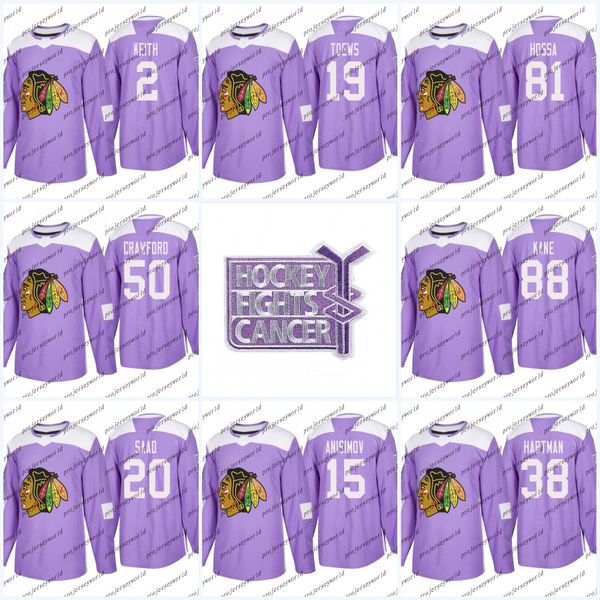 

19 Jonathan Toews Purple Fights Cancer Practice Chicago Blackhawks Jerseys 88 Patrick Kane 2 Duncan Keith 50 Corey Crawford Hockey Jerseys