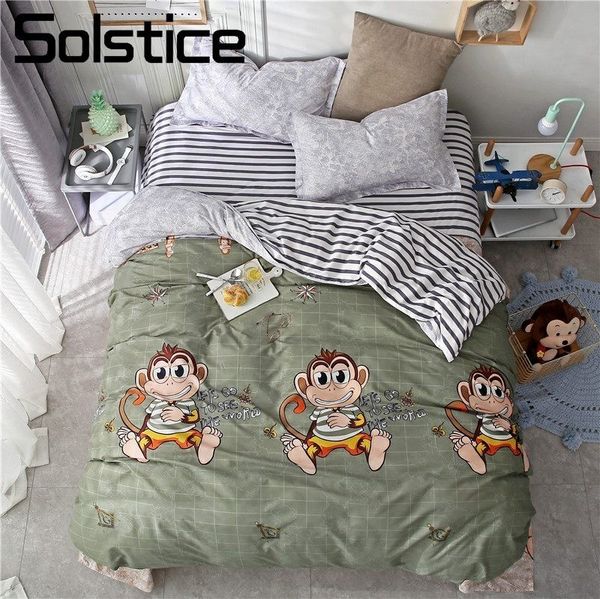 

solstice home textile king  twin full bedding set monkey cartoon boy kid girls bed linens duvet cover pillowcase flat sheet