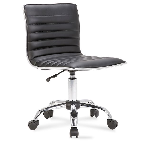 2019 Modern Mid Back Armless Ribbed Office Chair Leather Task