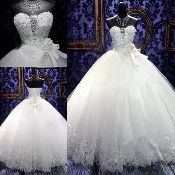

2019 bling вышивка бальные платья свадебные платья дешевые милая бисером кристалл белый слоновой кости кружева тюль страна свадебное платье, White