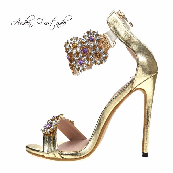 

arden furtado 2017 summer shoes crystal flower extreme high heels 12cm party stiletto rhinestone sandals plus size red gold, Black