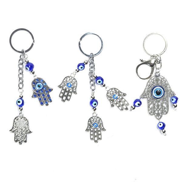 

2018 hamsa keychain tassel wall hanging pendant evil eye amulet kabbalah hand fatima glass keyring, Silver