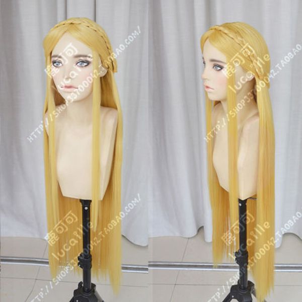 

the legend of zelda princess zelda 100cm long braid blonde cosplay hair wig, Black