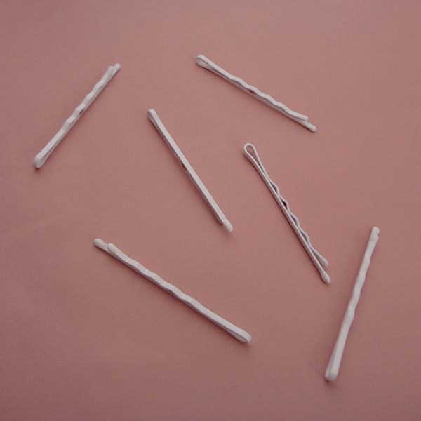 

50pcs 2.0mm*5.5cm 2.15" white four waved plain metal bobby pins hair barrettes with enamel round tips at nickle lead free, Golden;silver